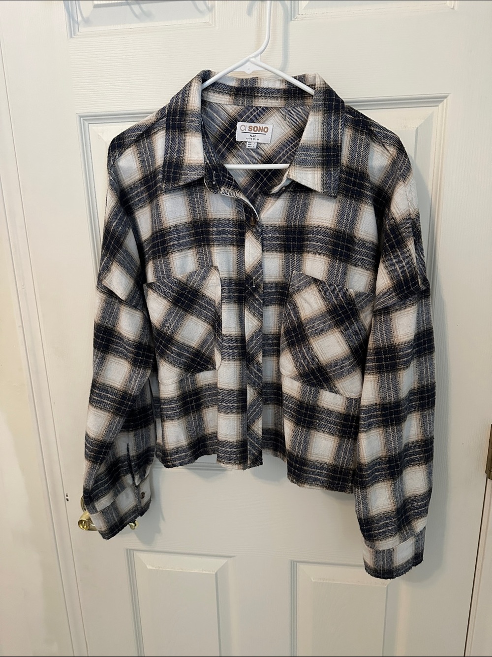 Plaid cropped flannel over shirt/jacket